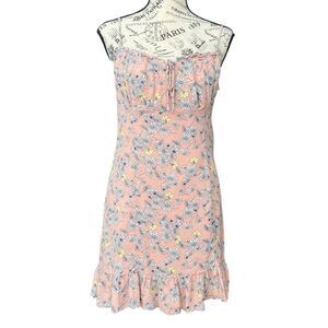 Sophie Rue Floral Coral Pink Ruffle Mini Dress in Size Medium